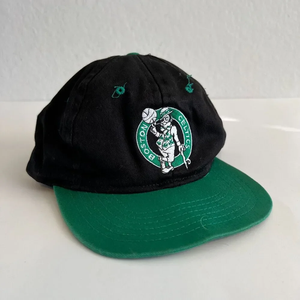 BOSTON CELTICS Vintage 90s Kids Green Black Snapback Basketball NBA Cap Hat